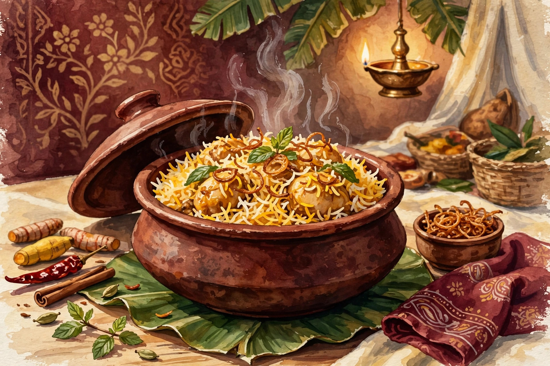 Chicken dum biryani handi